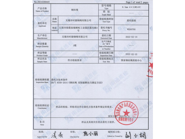 钢丝绳检测报告
